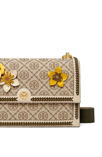 Tory Burch T Monogram Braided Floral Shoulder Bag In Hazelnut