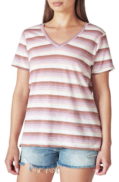 Shop Lucky Brand Classic V-neck T-shirt In Purple Stripe