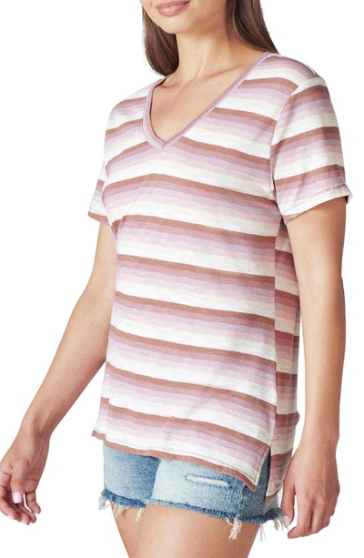 Shop Lucky Brand Classic V-neck T-shirt In Purple Stripe