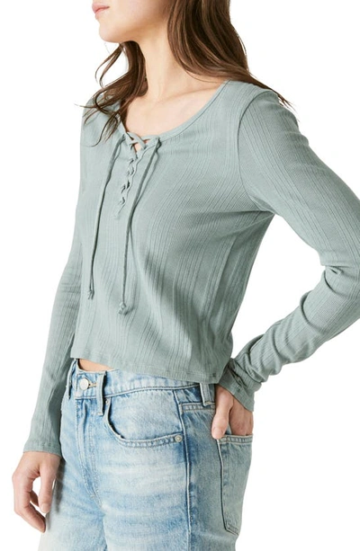 Shop Lucky Brand Lace-up Long Sleeve Top In Balsam Green