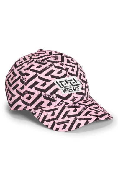 Shop Versace Greek Key Logo Baseball Cap In Candy Black