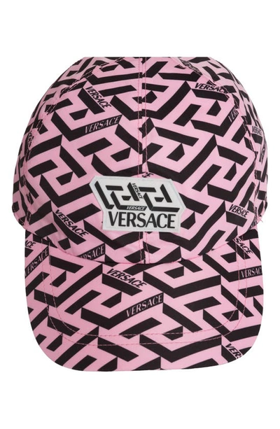Shop Versace Greek Key Logo Baseball Cap In Candy Black