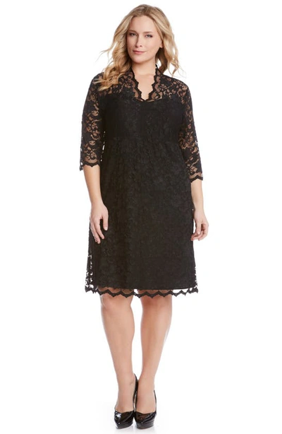 Karen Kane Scalloped Stretch Lace Dress In Black