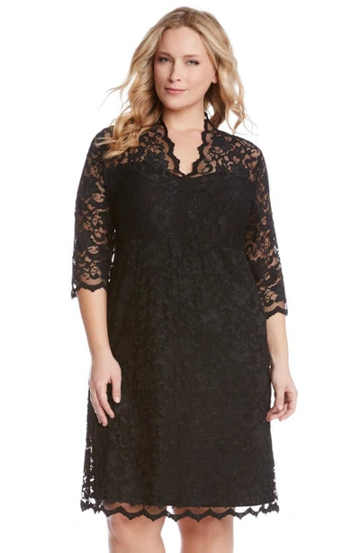 Karen Kane Scalloped Stretch Lace Dress In Black