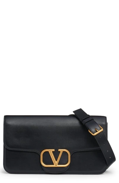 Shop Valentino Vlogo Leather Convertible Crossbody Bag In Black