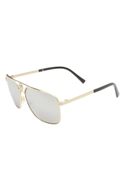 Versace 61mm Mirrored Aviator Sunglasses In Pale Gold