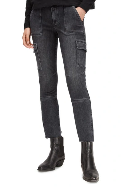 Shop Allsaints Duran Skinny Cargo Jeans In Washed Black