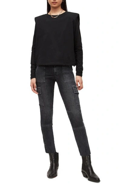 Shop Allsaints Duran Skinny Cargo Jeans In Washed Black