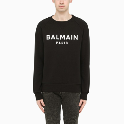 Shop Balmain Black Sweatshirt With Contrasting Logo Lettering