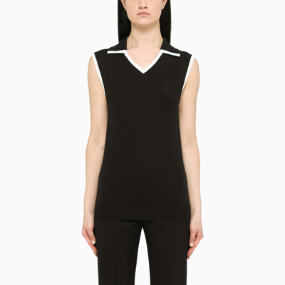 Shop Saint Laurent Black/white Sleeveless Polo Shirt