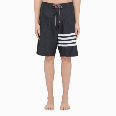 Shop Thom Browne Navy Beachwear Shorts With Stripes In Blue
