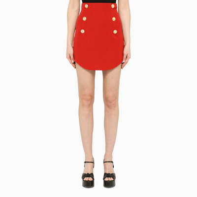 Shop Balmain Red Mini Skirt With Buttons