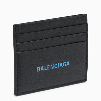 Shop Balenciaga Light Blue Logo-print Card Holder In Black