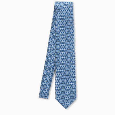 Shop Ferragamo Bright Blue Silk Tie With Gancini Print