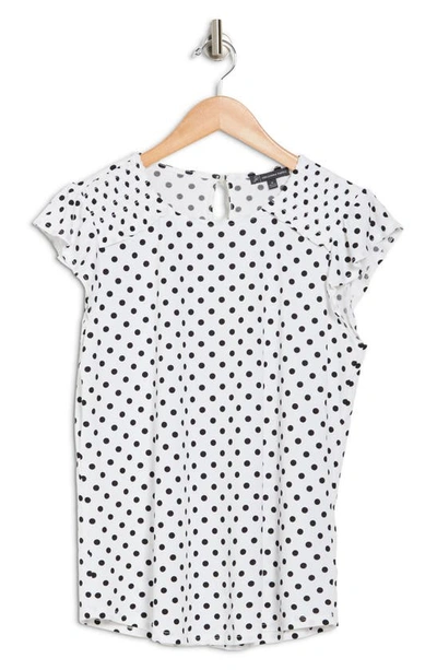 Shop Adrianna Papell Print Moss Crepe Ruffle Sleeve Shirt In Ivory Blak Med Dot