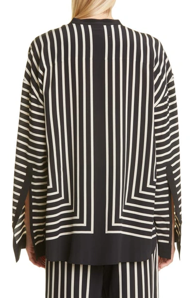 Shop Totême Stripe Silk Button-up Shirt In Black Placement Print