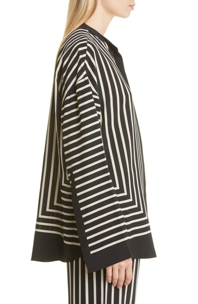 Shop Totême Stripe Silk Button-up Shirt In Black Placement Print