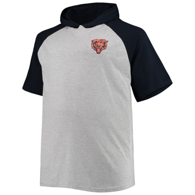 Profile Men's Heathered Gray, Navy Chicago Bears Big And Tall Raglan Short Sleeve Pullover Hoodie In Heather Gray