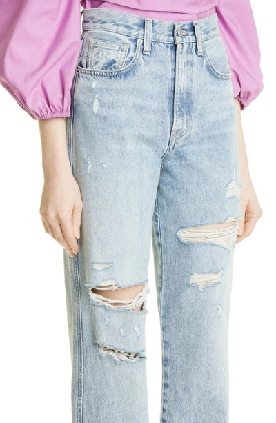 Shop Veronica Beard Dylan Ripped Straight Leg Jeans In Pebble Stone