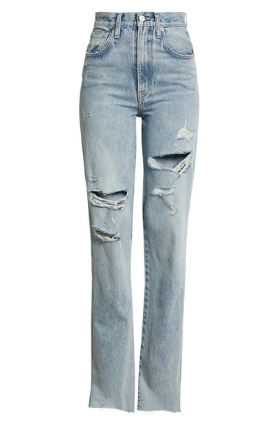 Shop Veronica Beard Dylan Ripped Straight Leg Jeans In Pebble Stone