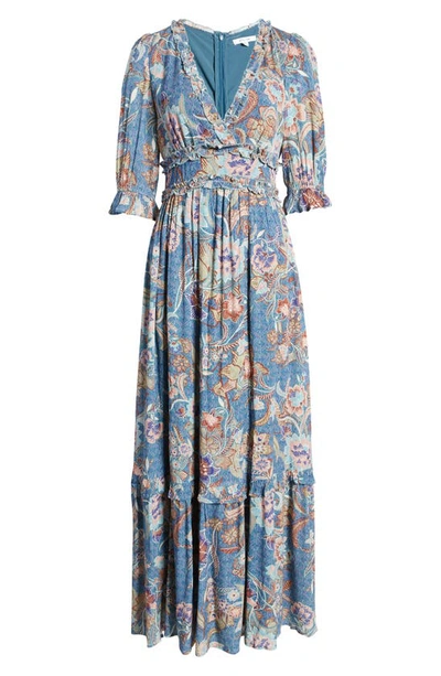 Shop Btfl-life Floral Ruffle Maxi Dress In Rust Teal