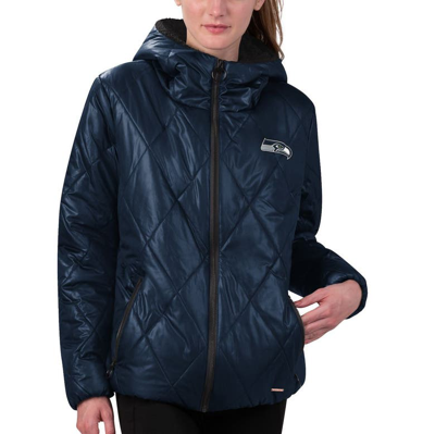 Shop Msx By Michael Strahan College Navy Seattle Seahawks Charlotte Full-zip Hoodie Puffer Jacket