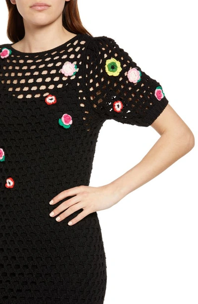 Shop Something Navy Floral Crochet Midi Dress In Black Combo