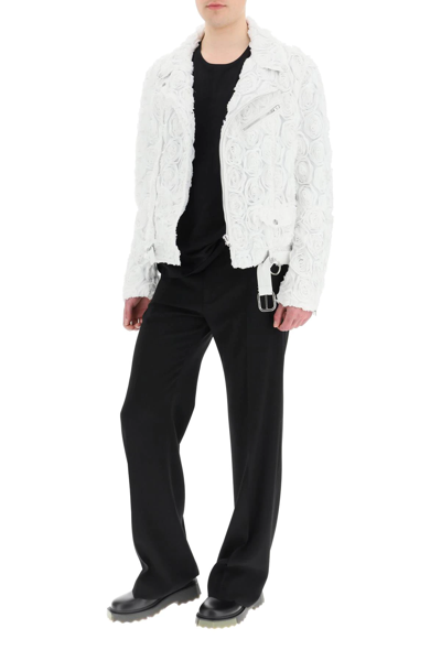 Shop Jordanluca Biker Jacket With Roses In White