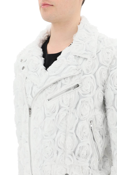 Shop Jordanluca Biker Jacket With Roses In White