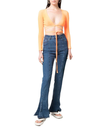 Msgm Wrap Knitted Crop Top In Orange
