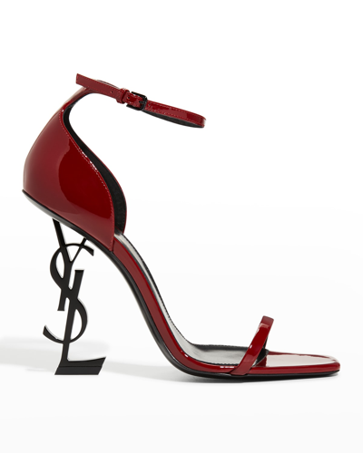 Shop Saint Laurent Opyum Ysl Patent Ankle-strap Sandals In Red Laquer