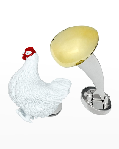 Shop Jan Leslie Men's The Chicken & The Egg Sterling Silver Cufflinks In White/yellow
