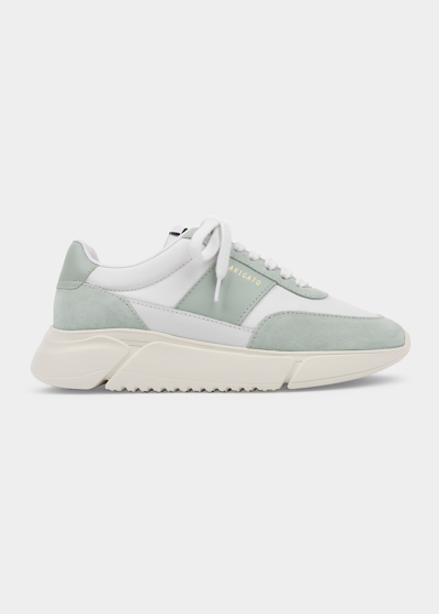 Shop Axel Arigato Genesis Mixed Leather Retro Runner Sneakers In Whitedusty Sage