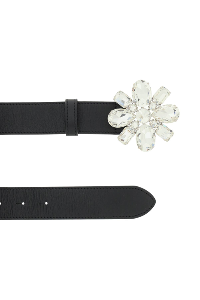 Shop Alessandra Rich Leather Belt With Flower Buckle In Black