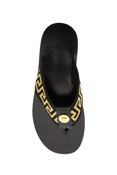 Shop Versace Greca Webbing Thong Slides In Mixed Colours