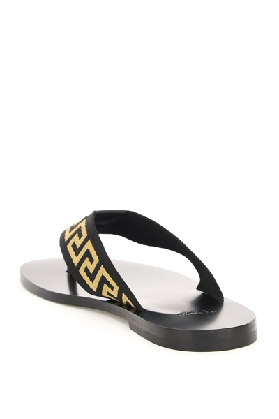 Shop Versace Greca Webbing Thong Slides In Mixed Colours