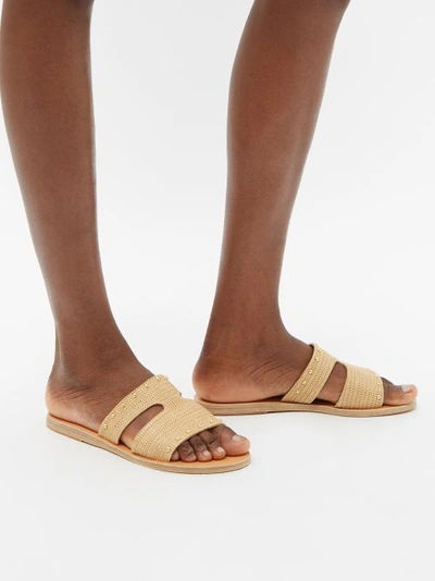 Ancient Greek Sandals Apteros Studded Raffia Flat Sandals In Natural |  ModeSens