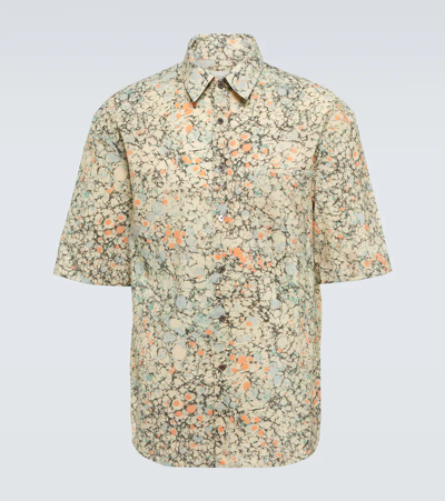 Shop Lemaire Cotton And Linen Short-sleeved Shirt In Pale/sage Coral