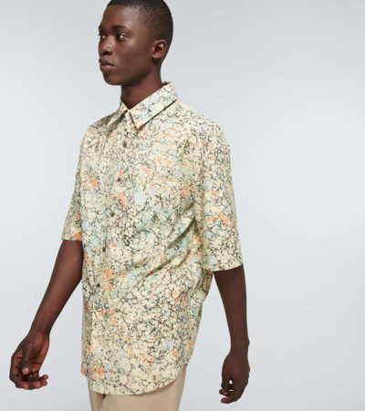 Shop Lemaire Cotton And Linen Short-sleeved Shirt In Pale/sage Coral