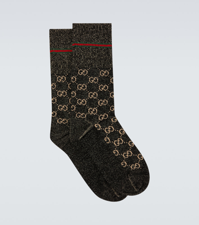 Shop Gucci Gg Logo Socks In Black/ivory