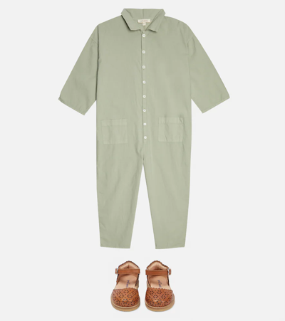 Caramel Cosmos Cotton Jumpsuit In Sage Poplin