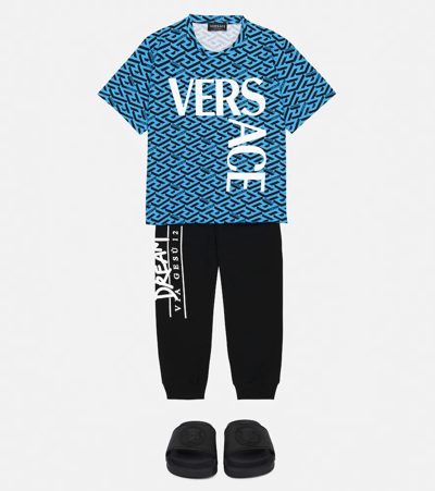 Shop Versace La Greca Printed T-shirt In Sky+nero+bianco