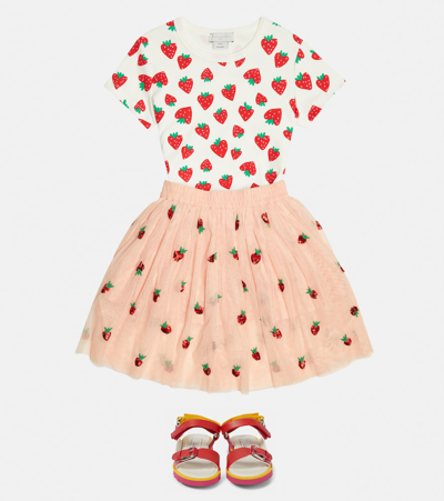 Stella Mccartney Sequinned Strawberry-print Skirt In Rosa/rosso