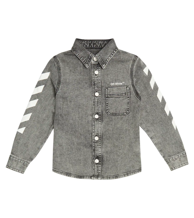 Shop Off-white Printed Denim Shirt In Black White