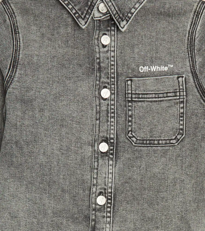 Off-white Rubber Contrast-logo Stretch-denim Shirt 8-10 Years In Black White