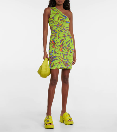 Shop Bottega Veneta Printed One-shoulder Minidress In Banana Print