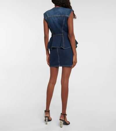 Shop Givenchy Denim Peplum Minidress In Medium Blue