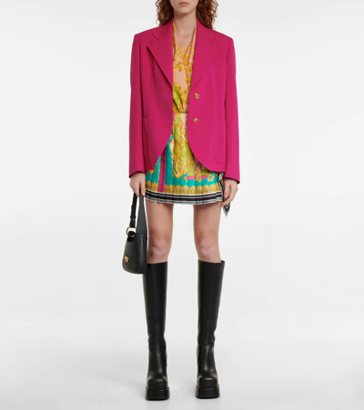 Shop Versace Wool-blend Blazer In Fuxia