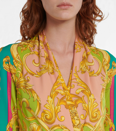 Shop Versace Barocco Goddess Silk-blend Bodysuit In Mauvelous+citron