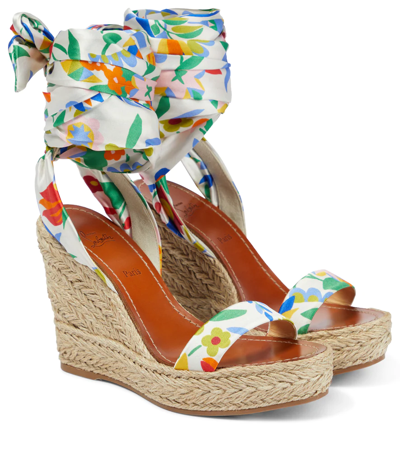 Blue Monica du Desert 110 printed silk wedge sandals, Christian Louboutin